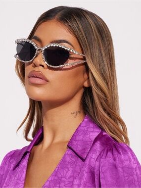 Crystal-Trim Black Lens Women's Sunglasses